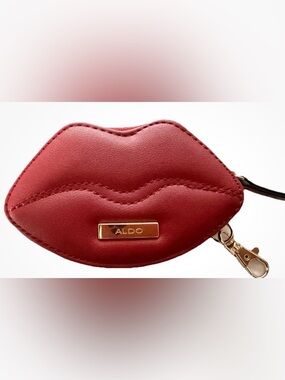 ALDO Red Lip-Shaped Coin Purse Keychain